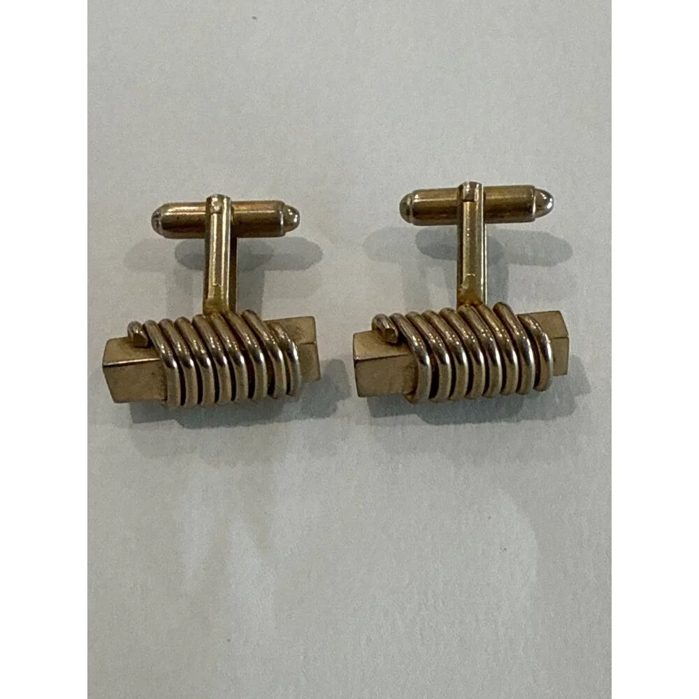 Shields Vintage Gold metal Coil Spring Men's Cufflinks